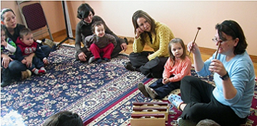 Toddlers learn about music at Newton Music Academy